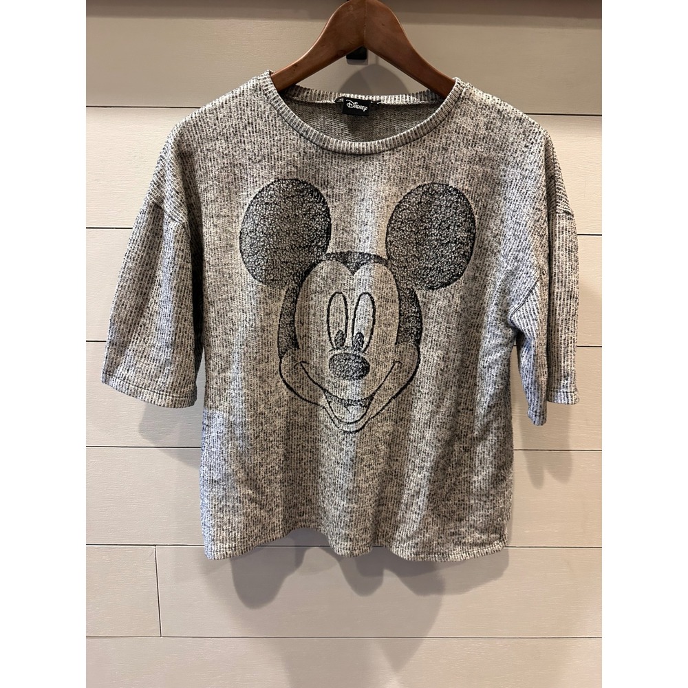 Zara Disney Mickey Mouse Grey Marl Knit Top Elbow Sleeve Relaxed Fit Medium